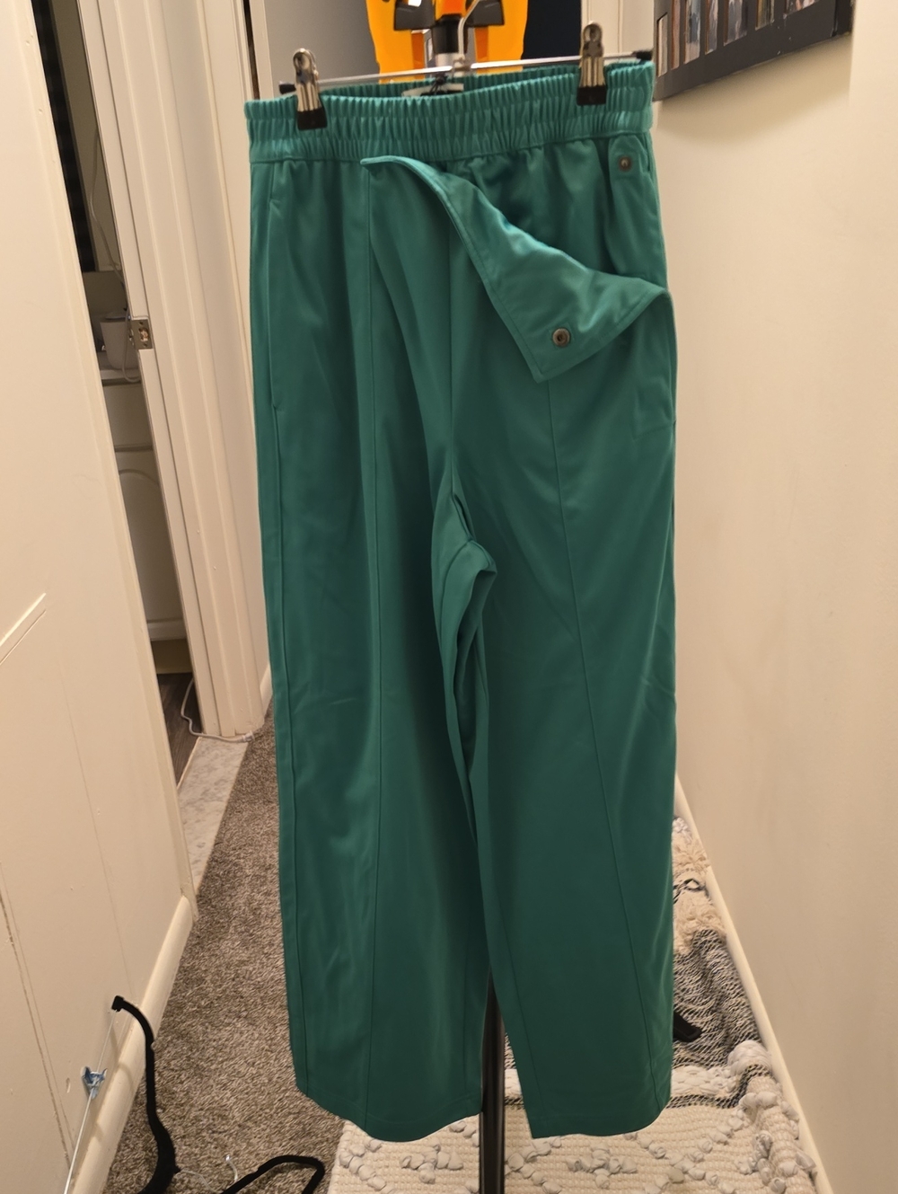 NWT KBB Teal Elastic-Waist Track Pants with Assymetrical Snap